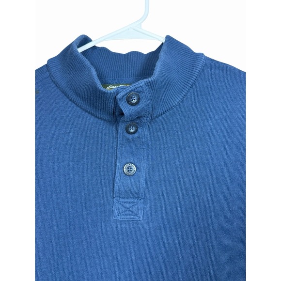 Eddie Bauer Men's XL Mock Neck Henley Sweatshirt Blue 100% Cotton Long Sleeve - Picture 2 of 13